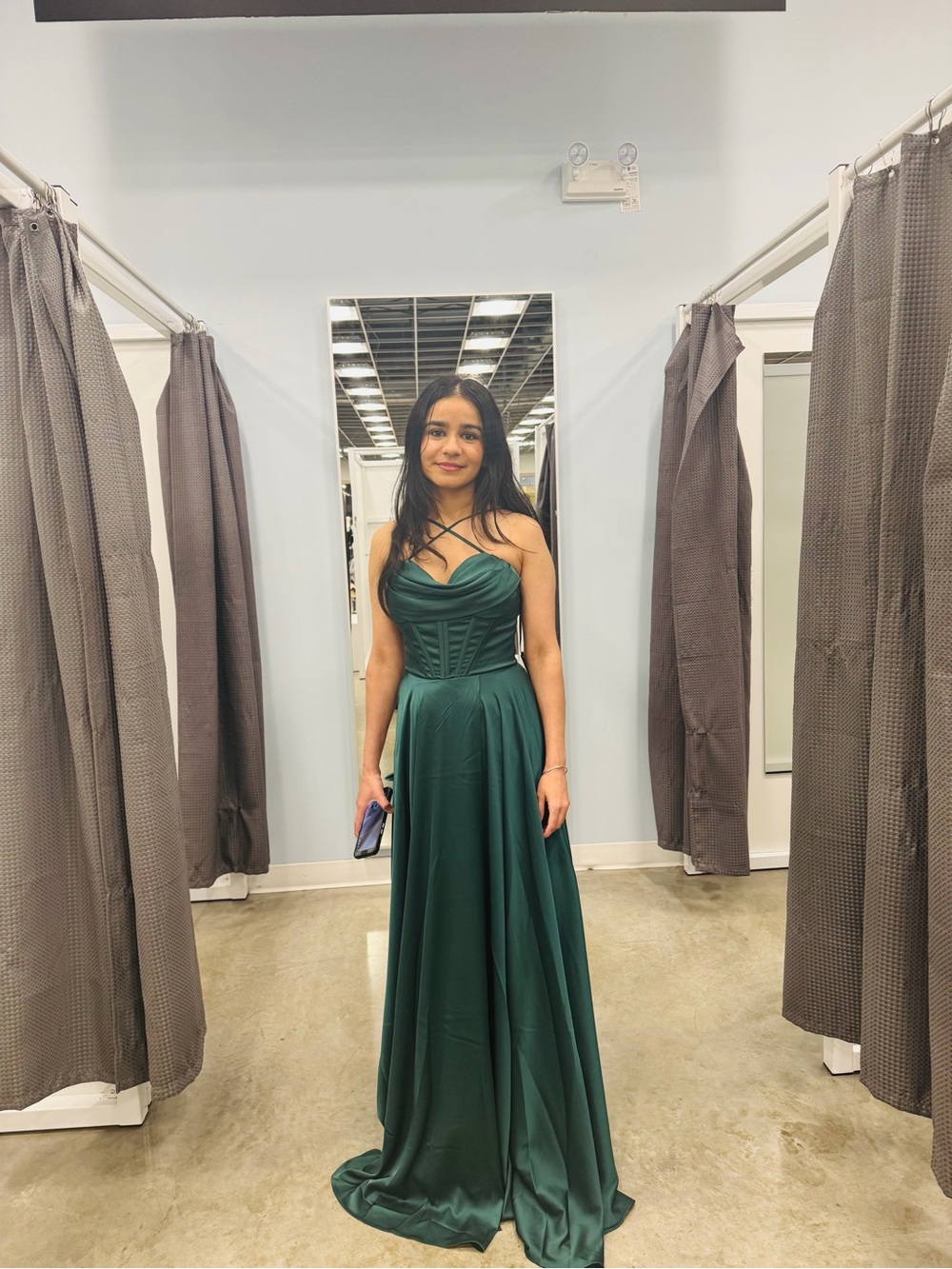 le chateau Emerald Green Satin Prom Gown